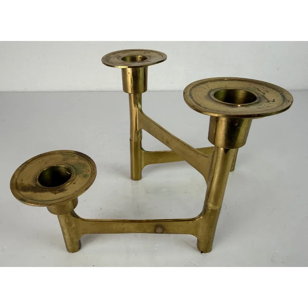 Vtg Brutalist Mid-Century Modern Folding Brass 4 Candle Holder Candelabra MCM